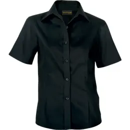 Black Brushed Cotton Twill Blouse Short Sleeve Ladies